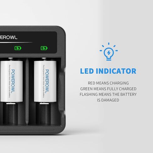 POWEROWL Rechargeable C Batteries with 4 Bay Battery Charger, USB Quick Charging, for AA AAA C D Ni-MH Ni-CD Rechargeable Batteries -4 Count in Kuwait