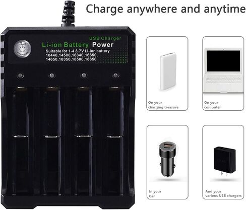 شاحن بطارية 18650 4 Bay Fast Charge، لبطاريات 3.7V Li-ion TR IMR 10440 14500 16650 14650 18350 18500 16340(RCR123)، شاحن USB ذكي عالمي قابل لإعادة الشحن in Saudi Arabia