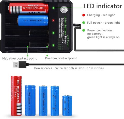شاحن بطارية 18650 4 Bay Fast Charge، لبطاريات 3.7V Li-ion TR IMR 10440 14500 16650 14650 18350 18500 16340(RCR123)، شاحن USB ذكي عالمي قابل لإعادة الشحن in Saudi Arabia
