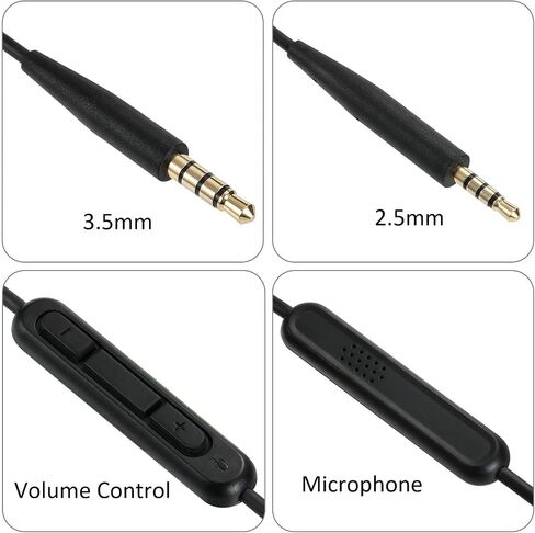 سلك كابل صوت بديل من EARLA TEC، سلك تمديد 3.5 مم إلى 2.5 مم لسماعات Bose QuietComfort QC45 QC35II QC35 QC25 NC 700 Soundlink Soundtrue باللون الأسود in Kuwait