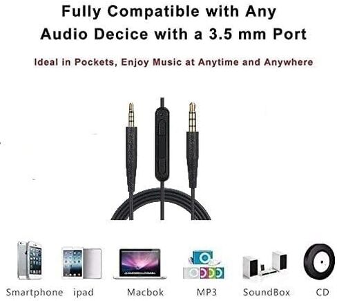 سلك كابل صوت بديل من EARLA TEC، سلك تمديد 3.5 مم إلى 2.5 مم لسماعات Bose QuietComfort QC45 QC35II QC35 QC25 NC 700 Soundlink Soundtrue باللون الأسود in Kuwait