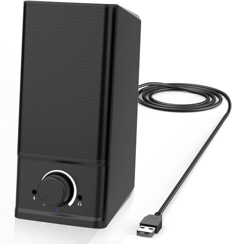LENRUE[Single Computer Speaker for Laptop Desktop,USB-Powered PC Speaker with Crystal Clear Sound,Support Connecting 3.5mm Microphone and Headphone，One line for Power and Audio(A4/Lightblack) in Kuwait