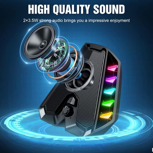 WolfLawS GS04 Computer Speakers,RGB PC Wired Speakers with Subwoofer, USB-Powered Computer Speakers for Desktop with Bass Diaphragms Stereo, Small Gaming Speakers for PC Computer Laptop Mini Monitor in Kuwait