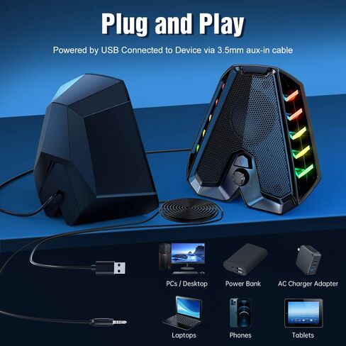 WolfLawS GS04 Computer Speakers,RGB PC Wired Speakers with Subwoofer, USB-Powered Computer Speakers for Desktop with Bass Diaphragms Stereo, Small Gaming Speakers for PC Computer Laptop Mini Monitor in Kuwait