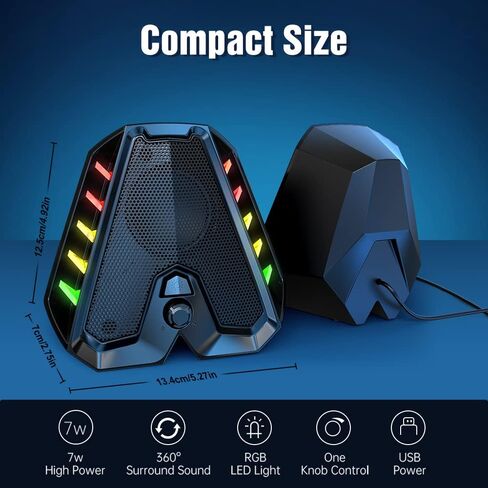 WolfLawS GS04 Computer Speakers,RGB PC Wired Speakers with Subwoofer, USB-Powered Computer Speakers for Desktop with Bass Diaphragms Stereo, Small Gaming Speakers for PC Computer Laptop Mini Monitor in Kuwait