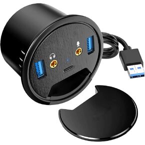 موزع USB 3.0 بحلقة تثبيت للمكتب مع منفذي نوع A و1 نوع C وميكروفون ومقبس صوت، سلك بطول 4.9 قدم لثقب بقطر 60 ملم، منظم كابلات سطح المكتب، ملحقات الكمبيوتر المكتبية المنزلية in Kuwait