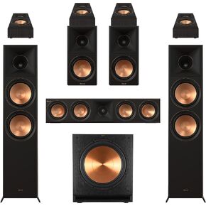 Klipsch Reference Premiere RP-8060FA II 7.1.4 نظام المسرح المنزلي Dolby Atmos مع قرن Tractrix هجين أكبر 90 درجة × 90 درجة، ومكبرات صوت سيراميكية 8 بوصة، ومضخم صوت 15 بوصة باللون الأبنوسي in Kuwait