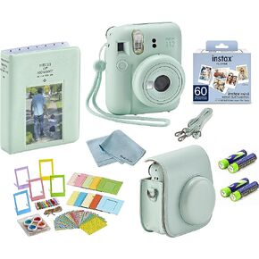 حزمة Fujifilm Mini 12 للكاميرا الفورية الفاخرة: تتضمن حزمة قيمة لفيلم صغير (60 لقطة) + 60 لقطة من الفيلم + 1 حقيبة حمل/حزام + 1 قطعة قماش للتنظيف من شركة Bluebirdsales + ملصقات إطار الصورة (أخضر نعناعي)