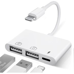 محول AMLLXEN iPad USB، محول USB إلى iPhone ثنائي USB مع منفذ شحن، محول USB للإضاءة لجهاز iPhone/iPad، متوافق مع محرك فلاش USB والكاميرا والماوس ولوحة المفاتيح، يدعم iOS 9.2 إلى 16+ in Kuwait