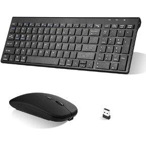 Rechargeable Wireless Keyboard Mouse, UrbanX Slim Thin Low Profile Keyboard and Mouse Combo with Numeric Keypad Silent Keys for Windows 11 - Black