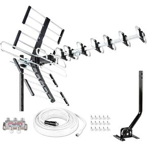 Five Star Outdoor HDTV Antenna up to 200 Mile Long Range, Attic or Roof Mount TV Antenna, Long Range Digital OTA Antenna for 4K 1080P VHF UHF Supports 4 TVs Installation Kit & J Mount in Saudi Arabia
