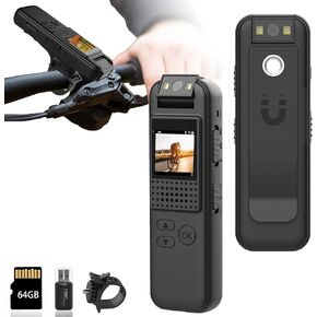 كاميرا الجسم مع تسجيل 1080 بكسل، شاشة 0.9 بوصة وعدسة دوارة 180 درجة، بطاقة مغناطيسية مدمجة/بطاقة 64 جيجابايت مع رؤية ليلية، بطارية تدوم 4 ساعات، كاميرا شرطة يمكن ارتداؤها للمنزل/الخارج/إنفاذ القانون/حارس الأمن in Kuwait