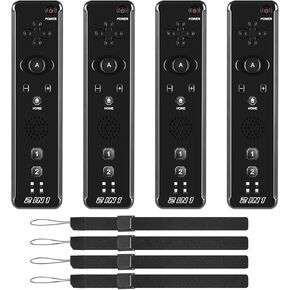MODESLAB 4 Pack Wii Remote Controller, Wireless Controller Built in Motion Plus Replacement Remote Gamepad Compatible for Wii Wii U, with Wrist Strap (Black)