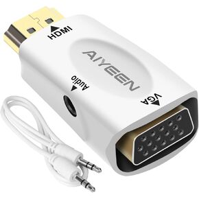 محول AIYEEN HDMI إلى VGA، محول HDMI ذكر 1080 بكسل إلى VGA أنثى مع كابل مقبس صوت 3.5 مم متوافق مع الشاشة والكمبيوتر المحمول والكمبيوتر وجهاز العرض والتليفزيون عالي الدقة وChromebook والمزيد (أسود)