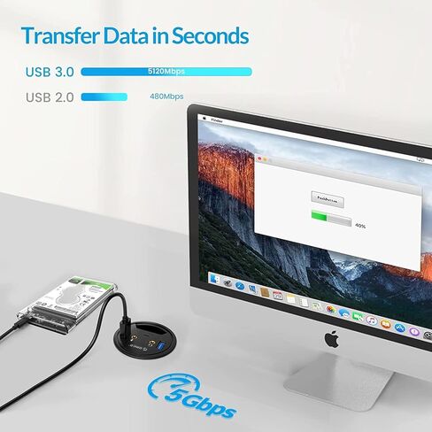 موزع USB 3.0 بحلقة تثبيت للمكتب مع منفذي نوع A و1 نوع C وميكروفون ومقبس صوت، سلك بطول 4.9 قدم لثقب بقطر 60 ملم، منظم كابلات سطح المكتب، ملحقات الكمبيوتر المكتبية المنزلية in Kuwait