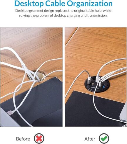 موزع USB 3.0 بحلقة تثبيت للمكتب مع منفذي نوع A و1 نوع C وميكروفون ومقبس صوت، سلك بطول 4.9 قدم لثقب بقطر 60 ملم، منظم كابلات سطح المكتب، ملحقات الكمبيوتر المكتبية المنزلية in Kuwait