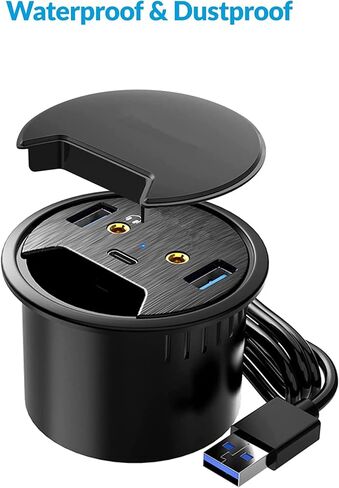 موزع USB 3.0 بحلقة تثبيت للمكتب مع منفذي نوع A و1 نوع C وميكروفون ومقبس صوت، سلك بطول 4.9 قدم لثقب بقطر 60 ملم، منظم كابلات سطح المكتب، ملحقات الكمبيوتر المكتبية المنزلية in Kuwait