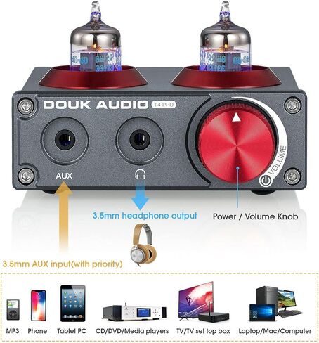 Douk Audio T4 PRO Vacuum Tube Phono Preamp, MM Turntable Preamplifier, GE5654 Hi-Fi Headphone Amp for Home Theater/Record Player/Stereo Amplifier/Active Speaker in Saudi Arabia