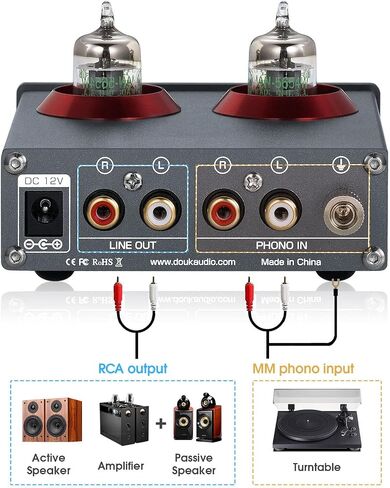 Douk Audio T4 PRO Vacuum Tube Phono Preamp, MM Turntable Preamplifier, GE5654 Hi-Fi Headphone Amp for Home Theater/Record Player/Stereo Amplifier/Active Speaker in Saudi Arabia