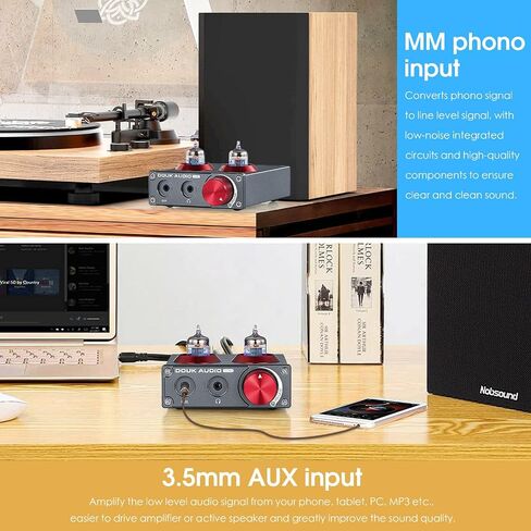 Douk Audio T4 PRO Vacuum Tube Phono Preamp, MM Turntable Preamplifier, GE5654 Hi-Fi Headphone Amp for Home Theater/Record Player/Stereo Amplifier/Active Speaker in Saudi Arabia