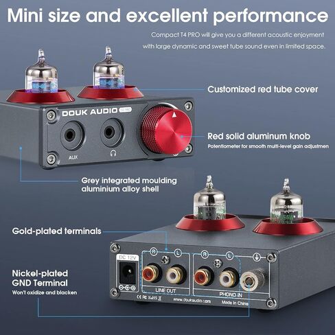 Douk Audio T4 PRO Vacuum Tube Phono Preamp, MM Turntable Preamplifier, GE5654 Hi-Fi Headphone Amp for Home Theater/Record Player/Stereo Amplifier/Active Speaker in Saudi Arabia