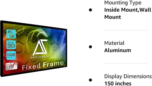Akia Screens Fixed Frame Projector Screen 135-Inch, 16:9, Wall Mount, CINEWHITE UHD-B, 4K/8K Ready, Indoor Home Theater, AK-FF135WH2 in Kuwait