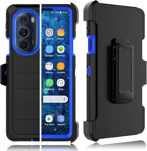 Tekcoo Case For Motorola Edge Plus 5G UW 2022 | Moto Edge 30 Pro X30 | XT2201 [Built-in Screen Protector] Holster Belt Clip [Military Grade 12FT Drop Tested] Full Body Carrying Kickstand Cover - Black in Kuwait