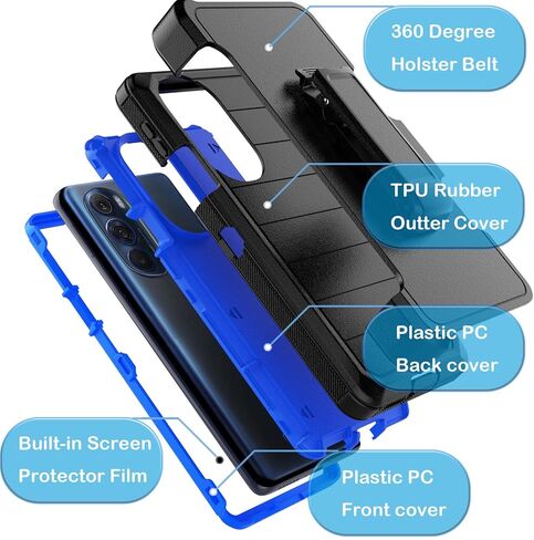 Tekcoo Case For Motorola Edge Plus 5G UW 2022 | Moto Edge 30 Pro X30 | XT2201 [Built-in Screen Protector] Holster Belt Clip [Military Grade 12FT Drop Tested] Full Body Carrying Kickstand Cover - Black in Kuwait