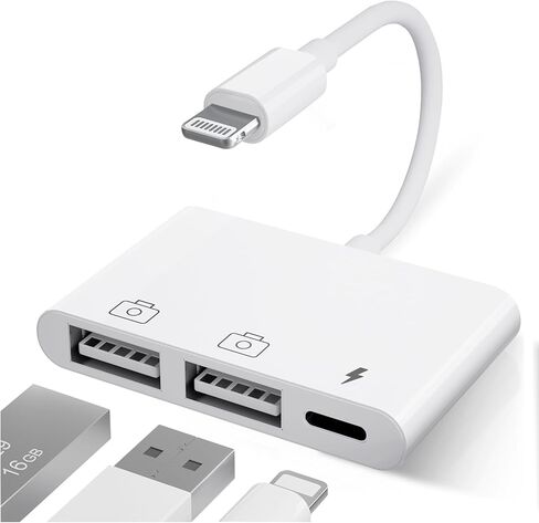 محول AMLLXEN iPad USB، محول USB إلى iPhone ثنائي USB مع منفذ شحن، محول USB للإضاءة لجهاز iPhone/iPad، متوافق مع محرك فلاش USB والكاميرا والماوس ولوحة المفاتيح، يدعم iOS 9.2 إلى 16+ in Kuwait