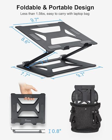 حامل أجهزة الكمبيوتر المحمول TOKREAL، لأجهزة الكمبيوتر المحمولة Apple MacBook Air Pro 11-16 بوصة، ارتفاع وزاوية قابلة للتعديل، سبائك الألومنيوم، قابلة للطي والمحمولة، للمكتب، المطبخ، المدرسة، الوصفة، المجلة، الكمبيوتر اللوحي، كيندل، أسود فضي in Kuwait