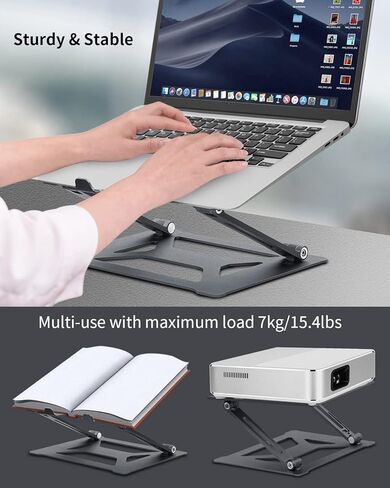 حامل أجهزة الكمبيوتر المحمول TOKREAL، لأجهزة الكمبيوتر المحمولة Apple MacBook Air Pro 11-16 بوصة، ارتفاع وزاوية قابلة للتعديل، سبائك الألومنيوم، قابلة للطي والمحمولة، للمكتب، المطبخ، المدرسة، الوصفة، المجلة، الكمبيوتر اللوحي، كيندل، أسود فضي in Kuwait