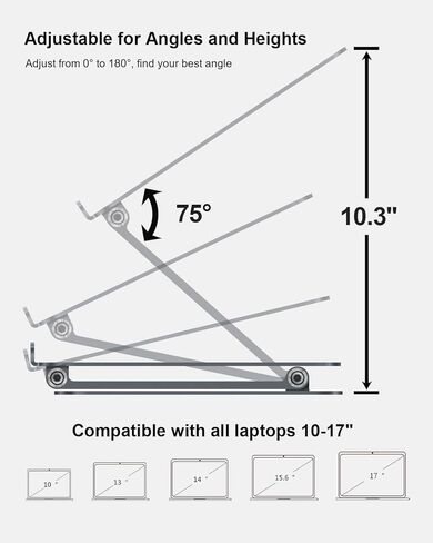 حامل أجهزة الكمبيوتر المحمول TOKREAL، لأجهزة الكمبيوتر المحمولة Apple MacBook Air Pro 11-16 بوصة، ارتفاع وزاوية قابلة للتعديل، سبائك الألومنيوم، قابلة للطي والمحمولة، للمكتب، المطبخ، المدرسة، الوصفة، المجلة، الكمبيوتر اللوحي، كيندل، أسود فضي in Kuwait