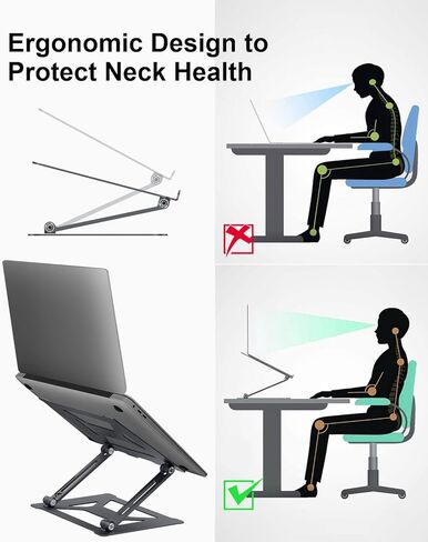 حامل أجهزة الكمبيوتر المحمول TOKREAL، لأجهزة الكمبيوتر المحمولة Apple MacBook Air Pro 11-16 بوصة، ارتفاع وزاوية قابلة للتعديل، سبائك الألومنيوم، قابلة للطي والمحمولة، للمكتب، المطبخ، المدرسة، الوصفة، المجلة، الكمبيوتر اللوحي، كيندل، أسود فضي in Kuwait