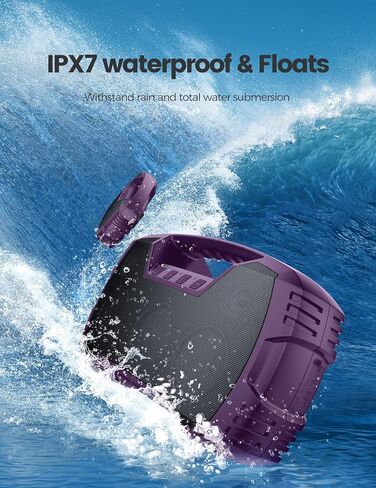 Outdoor Bluetooth Speaker, IPX7 Waterproof, 90W Peak, 32H, Black | Floating design, deep bass, TWS stereo, portable handle, rugged build for pool days, beach trips, kayaking, and hiking in Kuwait