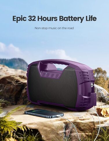 Outdoor Bluetooth Speaker, IPX7 Waterproof, 90W Peak, 32H, Black | Floating design, deep bass, TWS stereo, portable handle, rugged build for pool days, beach trips, kayaking, and hiking in Kuwait