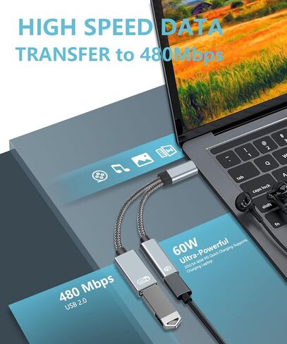 محول USB C الى USB مع شحن من النوع C، مقسم او تي جي 2 في 1 نوع C 3.0 مع شحن سريع 18 واط متوافق مع جالكسي اس 21 اس 20 اس 20 بلس نوت 20/10 سويتش وال جي في 40 في 30 جي 8 وجوجل بكسل 4 اكس ال وجوجل تي في in Kuwait