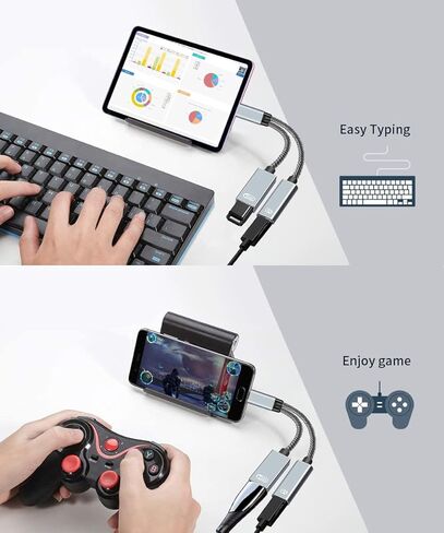 محول USB C الى USB مع شحن من النوع C، مقسم او تي جي 2 في 1 نوع C 3.0 مع شحن سريع 18 واط متوافق مع جالكسي اس 21 اس 20 اس 20 بلس نوت 20/10 سويتش وال جي في 40 في 30 جي 8 وجوجل بكسل 4 اكس ال وجوجل تي في in Kuwait