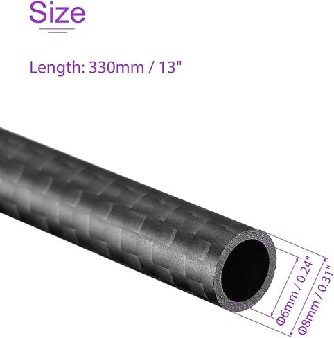 DMiotech 2 Pack 8mmx6mmx330mm Carbon Fiber Round Tubes, 3K Roll Wrapped Carbon Tube for RC Quadcopter, RC Airplane in Saudi Arabia