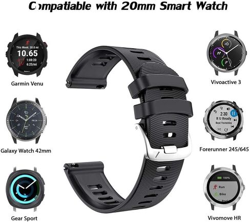 سوار بديل متوافق مع ساعة جارمين من ابيلتا، سوار بديل 20 ملم لساعة جارمين فوررنر 245 باند وفوررنر 55 وجالكسي ووتش 5 برو (اسود), بدون أحجار كريمة in Kuwait
