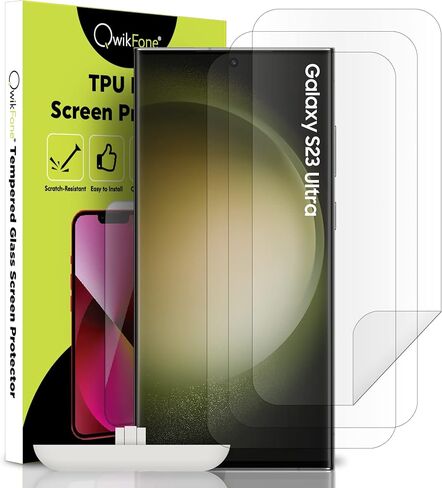 طبقة حماية الشاشة Qwikfone For S23 Ultra - طبقة TPU متينة للغاية لهاتف Samsung Galaxy S23 Ultra - [فتح بصمة الإصبع بنسبة 100%] أقصى قدر من الحماية والوضوح - تغطية كاملة الحواف in Saudi Arabia