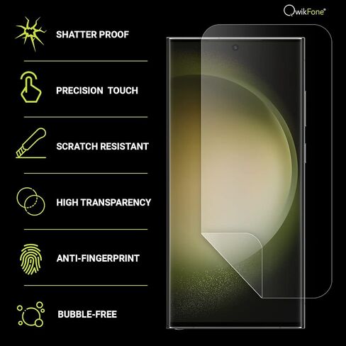 طبقة حماية الشاشة Qwikfone For S23 Ultra - طبقة TPU متينة للغاية لهاتف Samsung Galaxy S23 Ultra - [فتح بصمة الإصبع بنسبة 100%] أقصى قدر من الحماية والوضوح - تغطية كاملة الحواف in Saudi Arabia