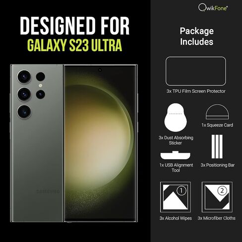 طبقة حماية الشاشة Qwikfone For S23 Ultra - طبقة TPU متينة للغاية لهاتف Samsung Galaxy S23 Ultra - [فتح بصمة الإصبع بنسبة 100%] أقصى قدر من الحماية والوضوح - تغطية كاملة الحواف in Saudi Arabia