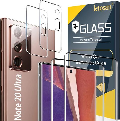 [2+2 Pack] Screen Protector for Samsung Galaxy Note 20 Ultra/Note 20 Ultra 5G,9H Tempered Glass,Ultrasonic Fingerprint Compatible,3D Curved,HD Clear,Bubble-Free , Glass Protector in Saudi Arabia