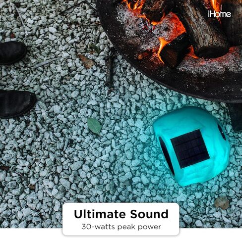 iHome IHRK-500LTMS-PR Solar Powered Rechargeable Battery Powered Wireless Weatherproof 30 Watt Pool Garden Outdoor Glow LED Light Show Night Day Rock Speaker with Multi Link Surround Sound Pair in Kuwait