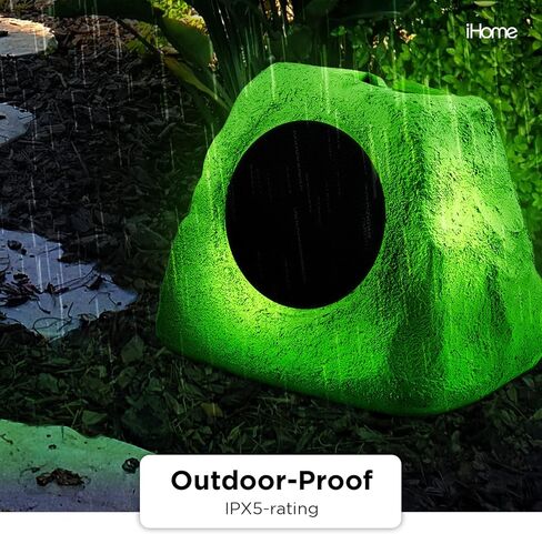 iHome IHRK-500LTMS-PR Solar Powered Rechargeable Battery Powered Wireless Weatherproof 30 Watt Pool Garden Outdoor Glow LED Light Show Night Day Rock Speaker with Multi Link Surround Sound Pair in Kuwait