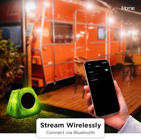 iHome IHRK-500LTMS-PR Solar Powered Rechargeable Battery Powered Wireless Weatherproof 30 Watt Pool Garden Outdoor Glow LED Light Show Night Day Rock Speaker with Multi Link Surround Sound Pair in Kuwait