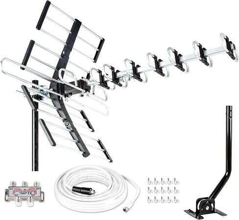 Five Star Outdoor HDTV Antenna up to 200 Mile Long Range, Attic or Roof Mount TV Antenna, Long Range Digital OTA Antenna for 4K 1080P VHF UHF Supports 4 TVs Installation Kit & J Mount in Kuwait