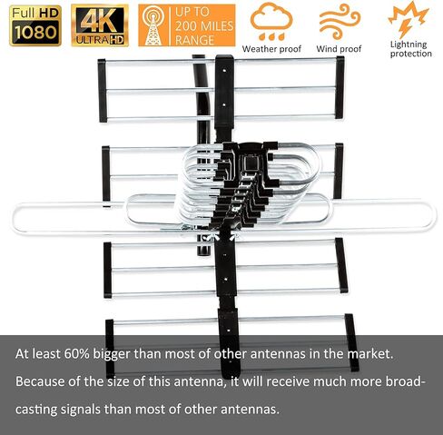 Five Star Outdoor HDTV Antenna up to 200 Mile Long Range, Attic or Roof Mount TV Antenna, Long Range Digital OTA Antenna for 4K 1080P VHF UHF Supports 4 TVs Installation Kit & J Mount in Kuwait