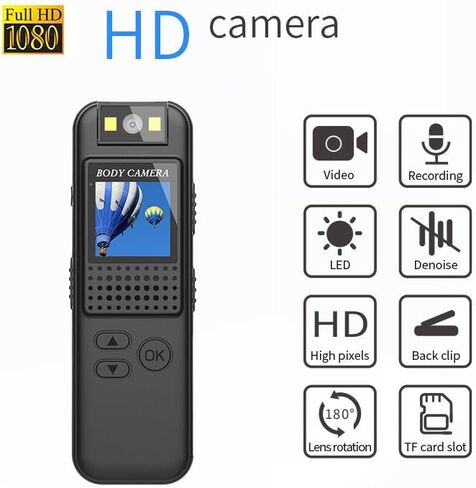 كاميرا الجسم مع تسجيل 1080 بكسل، شاشة 0.9 بوصة وعدسة دوارة 180 درجة، بطاقة مغناطيسية مدمجة/بطاقة 64 جيجابايت مع رؤية ليلية، بطارية تدوم 4 ساعات، كاميرا شرطة يمكن ارتداؤها للمنزل/الخارج/إنفاذ القانون/حارس الأمن in Kuwait