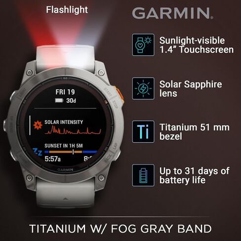 Garmin Fenix 8 Pro - 51mm AMOLED Premium Connected Multisport GPS Smartwatch, inReach Technology, Sapphire, Titanium with Graphite/Black Silicone Band w PowerBank Bundle in Kuwait